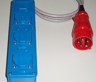 Verdeler 16A 5 polig - 3 x 220V Blauw